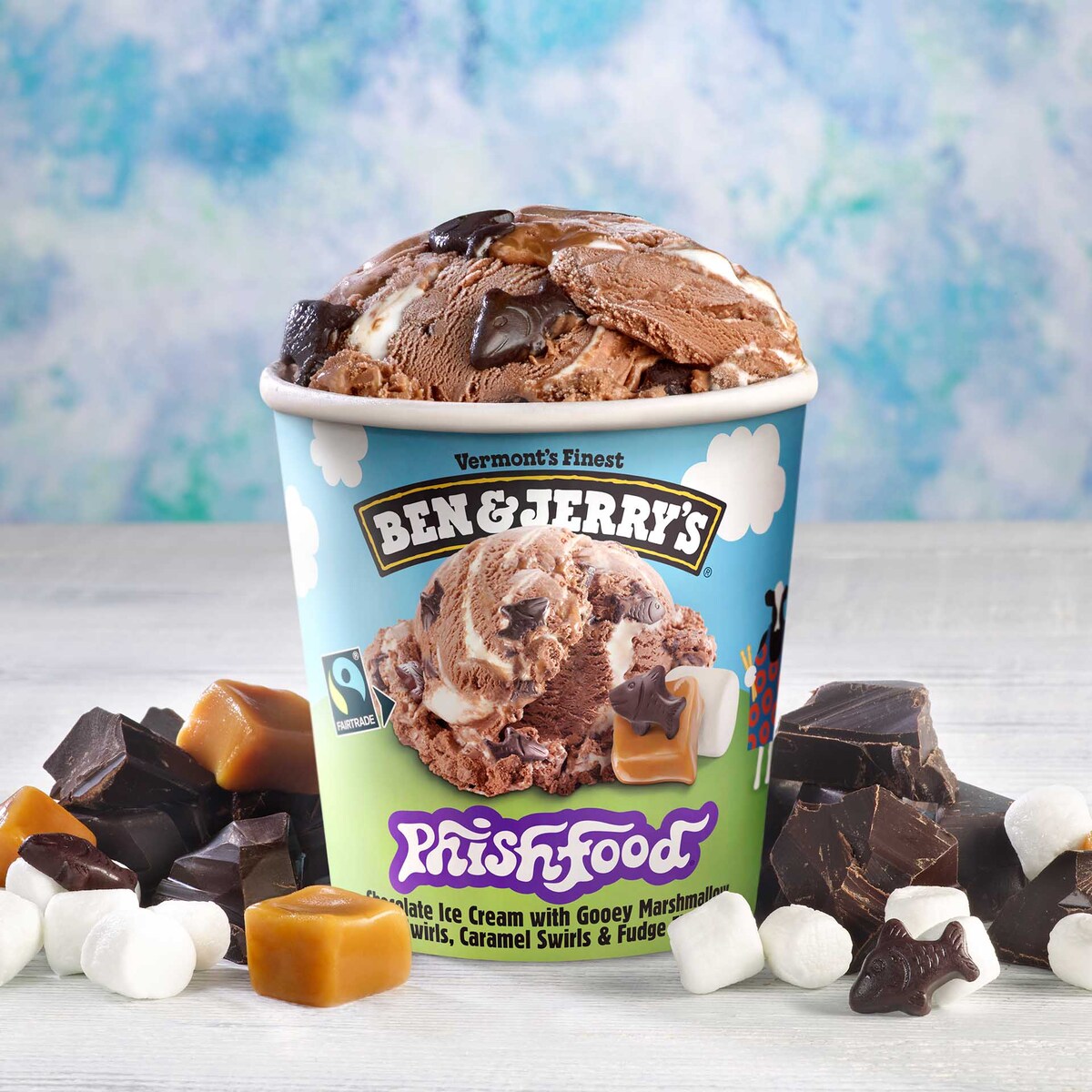 Um pote de sorvete Ben & Jerry’s Phish Food